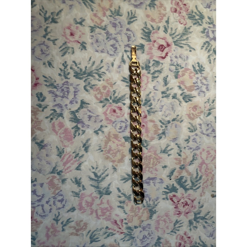Vintage Monet 1980s Gold Plated Chunky Miami Cuban Link Chain Bracelet Signed